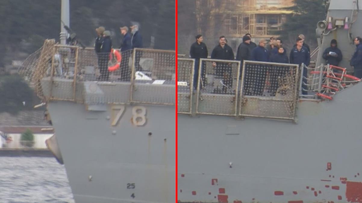 ABD'ye ait iki savaş gemisi Boğaz'dan geçerken askerler güvertede manzaranın güzelliğine daldı