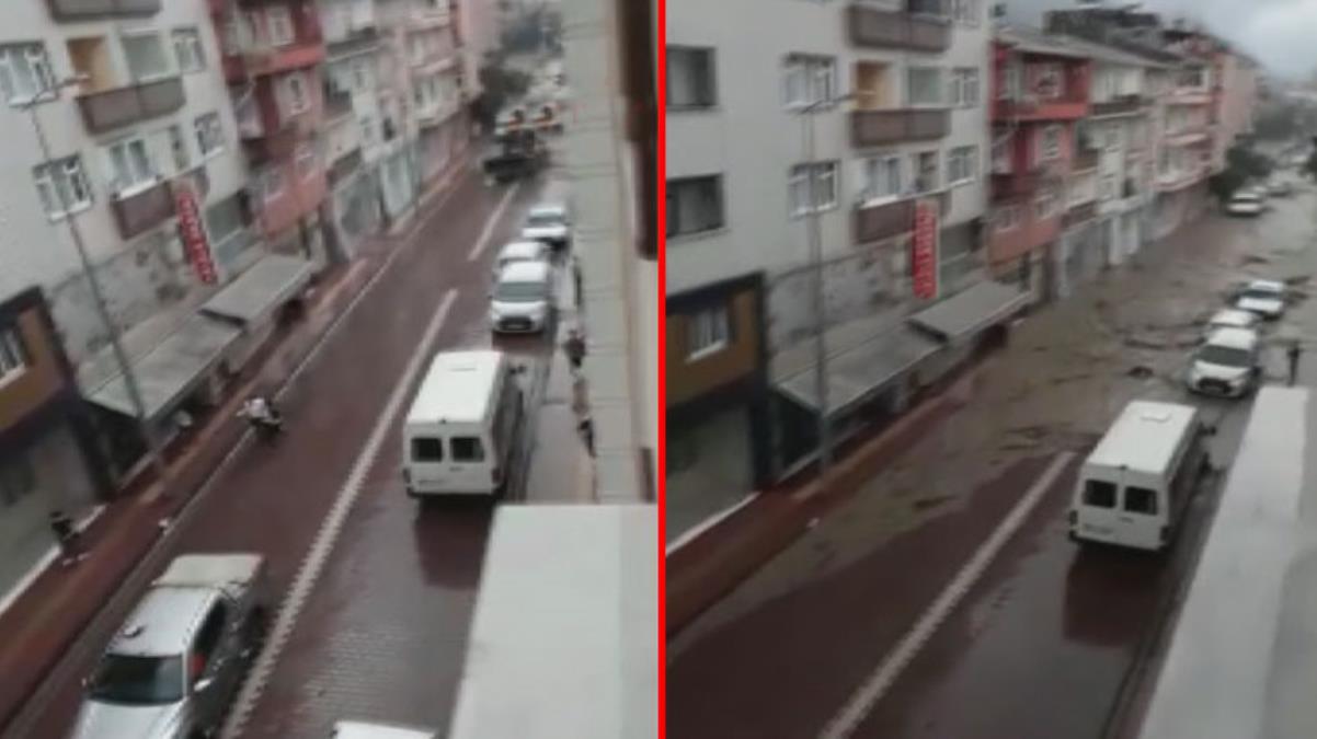 Felaketi yaşayan Bozkurt'ta selin ara sokaklara gelme anı kamerada
