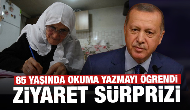 85 yaşında okuma yazma öğrenen Şahizar Teyze'ye Erdoğan sürprizi