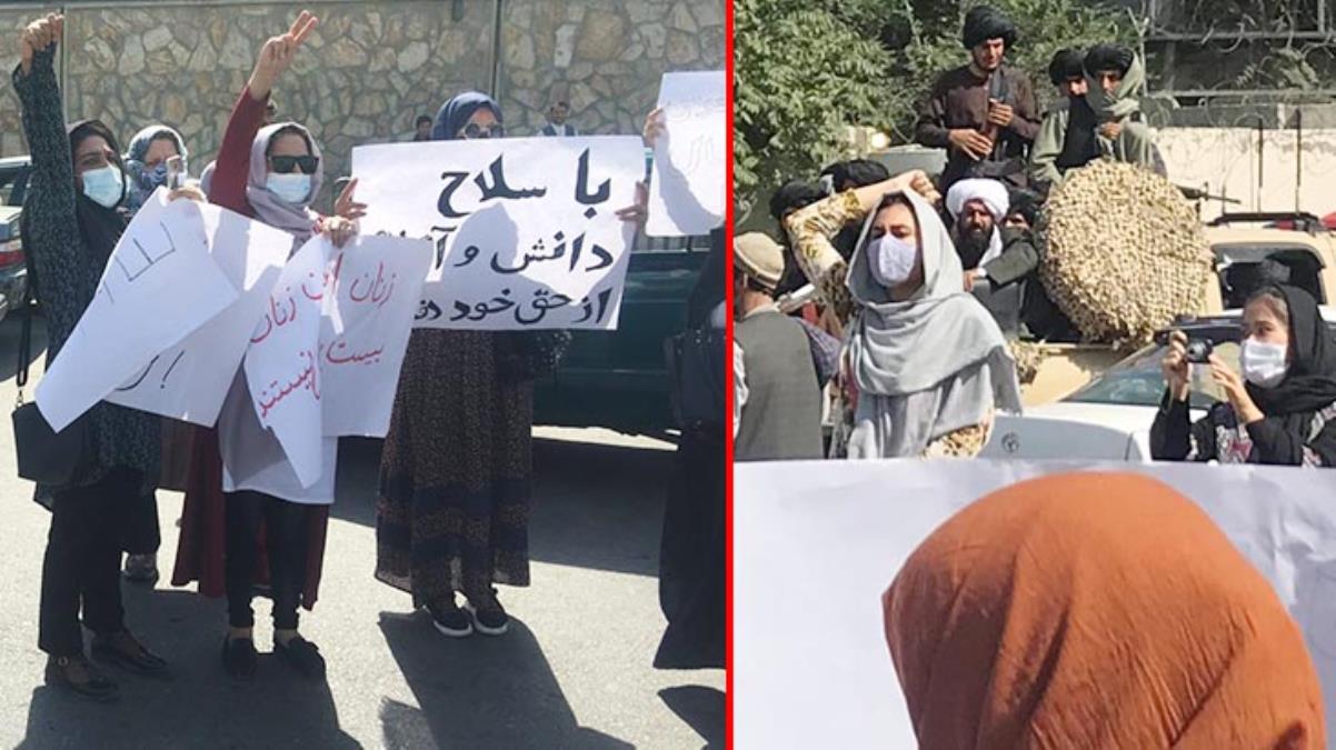 Afgan kadınlar sokakta! Taliban üyelerinin karşısına geçip eylem yaptılar