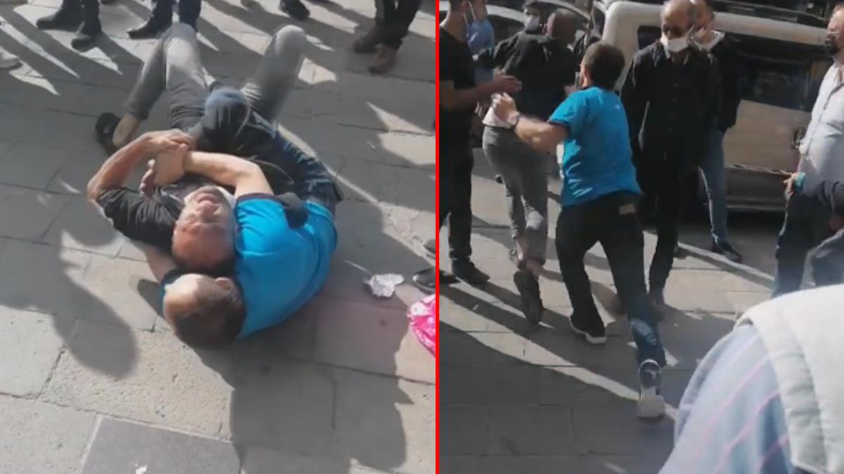 Ankara'da zincir marketten hırsızlık yapmaya çalışan zanlının market görevlisiyle yaşadığı arbede kamerada
