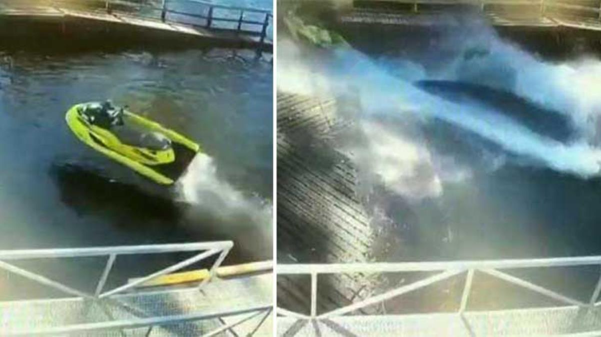 Avustralya'da kontrolden çıkan jet ski iskeleye çarptı, dehşet anı kamerada