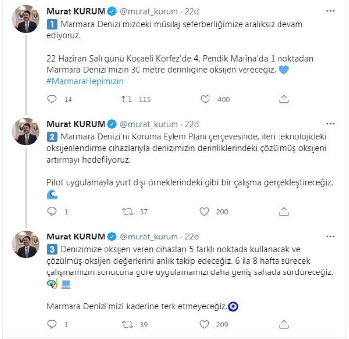 Bakan Kurum: Marmara Denizi'mizin 30 metre derinliğine oksijen vereceğiz