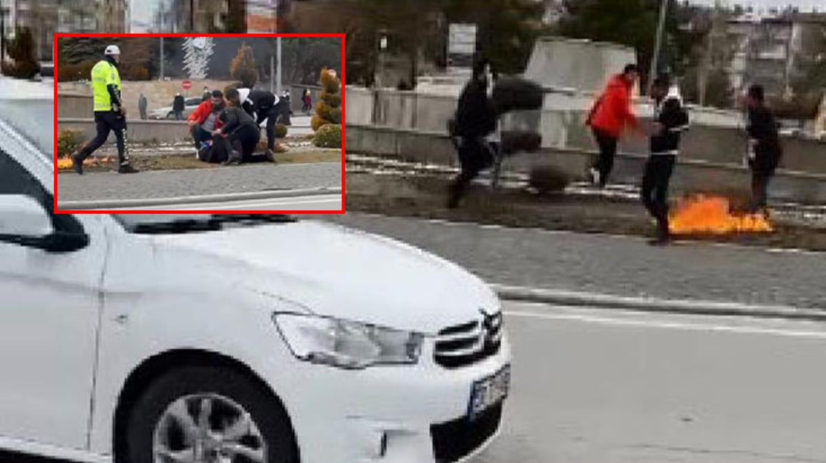 Benzinle kendini yakmaya çalışan şahsı çevredeki vatandaşlar kurtardı