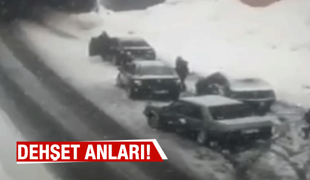 Dehşet anları kamerada! Kayganlaşan yolda bekleyenlere ve araçlara böyle çarptı