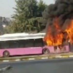 Düzce'de halk otobüsü alev alev yandı