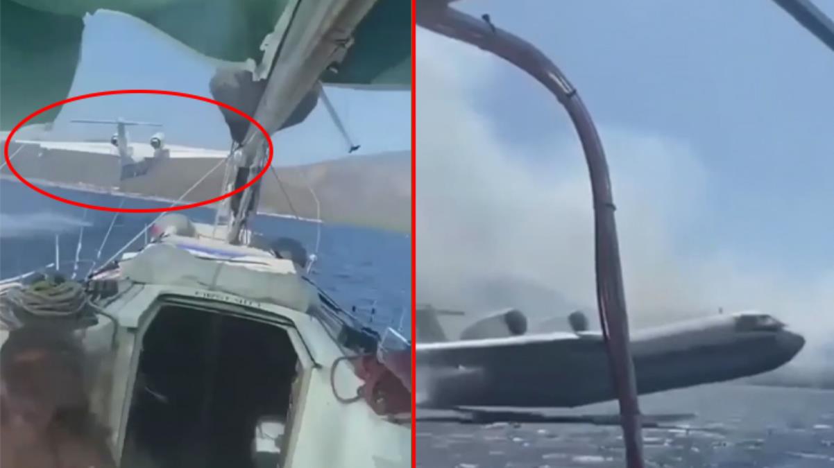 Marmaris'te panik anları! Denize iniş yapan yangın söndürme uçağı felaketin eşiğinden döndü