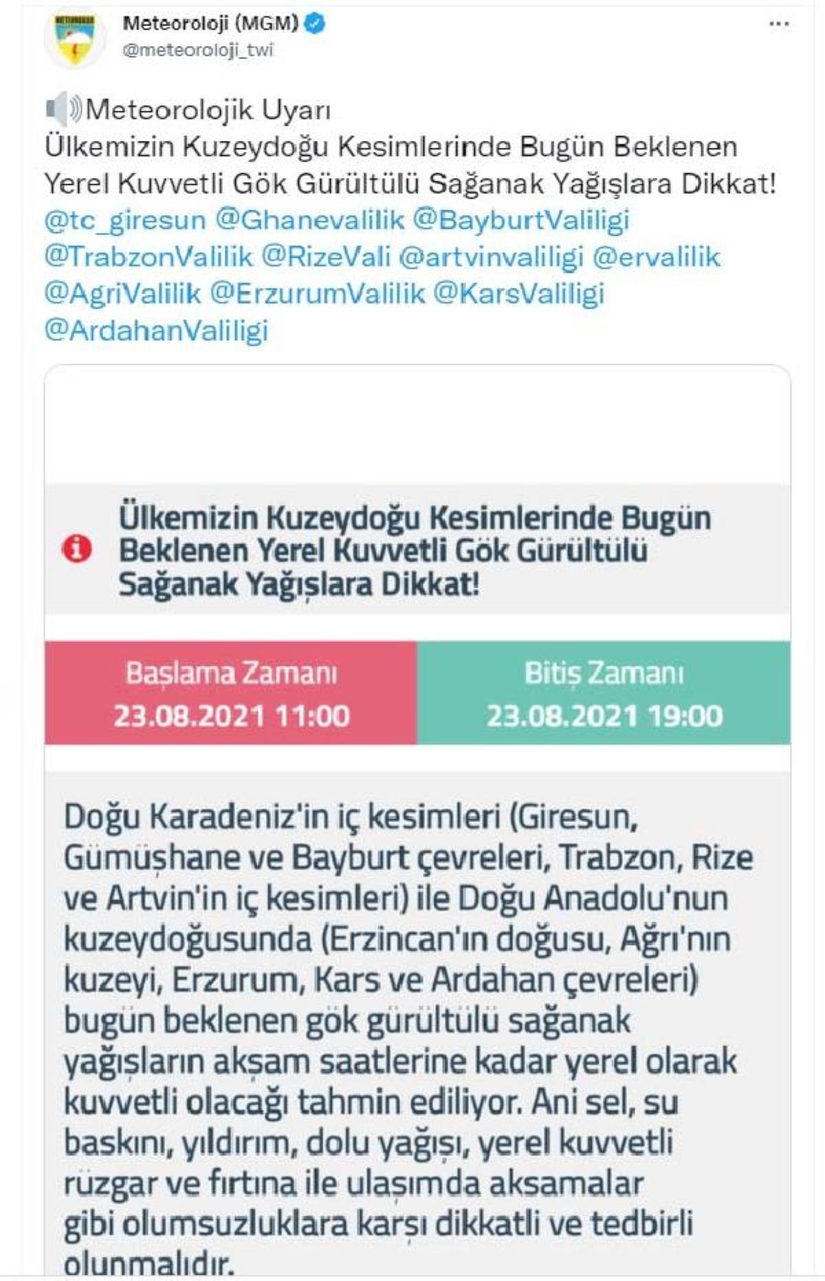 Meteoroloji'den Doğu Karadeniz ve Doğu Anadolu için 'sel' uyarısı