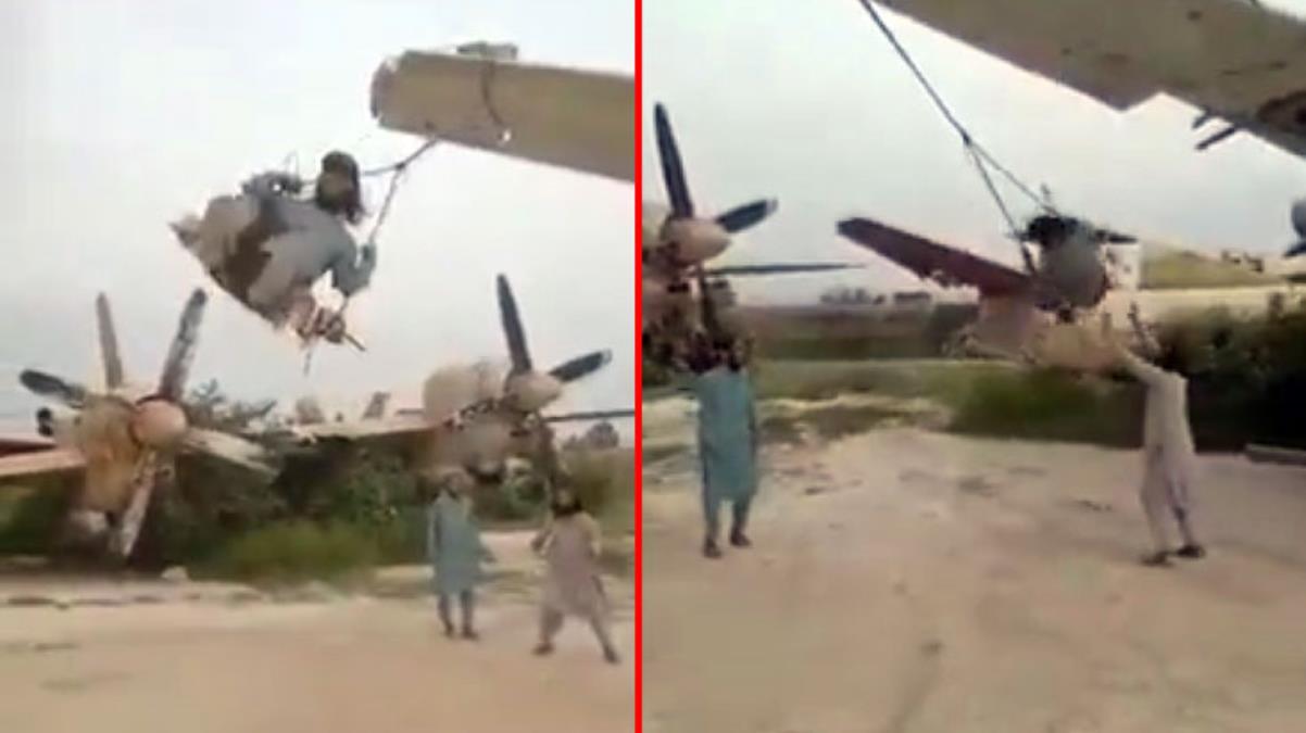 Taliban, ABD’ye ait askeri uçakların kanatlarını salıncağa çevirdi