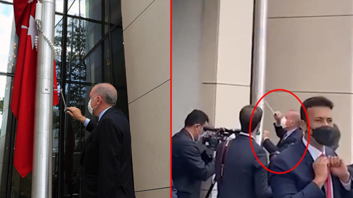 Türkevi’nin açılışını yapan Cumhurbaşkanı Erdoğan, Türk bayrağını bizzat göndere çekti